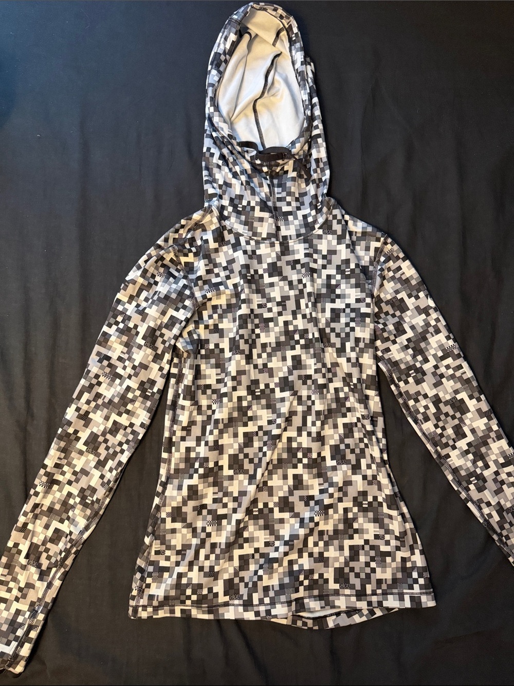 Nike Women's Pixel Camo Hooded Long Sleeve Pullover - Black, Gray, White